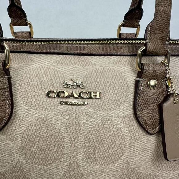 Coach Rowan Satchel Bag Crossbody In Blocked Signature Canvas Gold/Sand/Tan NWT - Picture 5 of 12